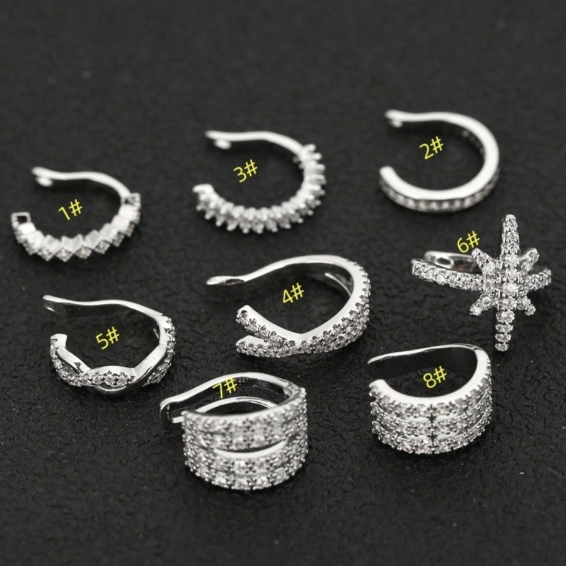 1 Piece IG Style Minimalist U Shape Star Inlay Copper Zircon Ear Cuffs