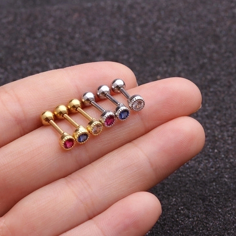 1 Piece Ear Cartilage Rings & Studs Minimalist Round 316L Stainless Steel  Copper Inlay Zircon