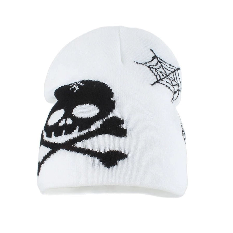 Hip Hop Skull Knitted Hat Halloween Funny Pullover Brimless Hat Wool Hat Spider Web