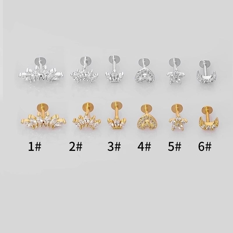 1 Piece Lip Rings Minimalist Classic Style Heart Shape Crown 316L Stainless Steel  Plating Inlay Zircon K Gold Plated Lip Rings Ear Cartilage Rings & Studs