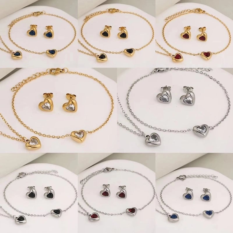 Classic Style Heart Shape 304 Stainless Steel Rhinestones Inlay Jewelry Set