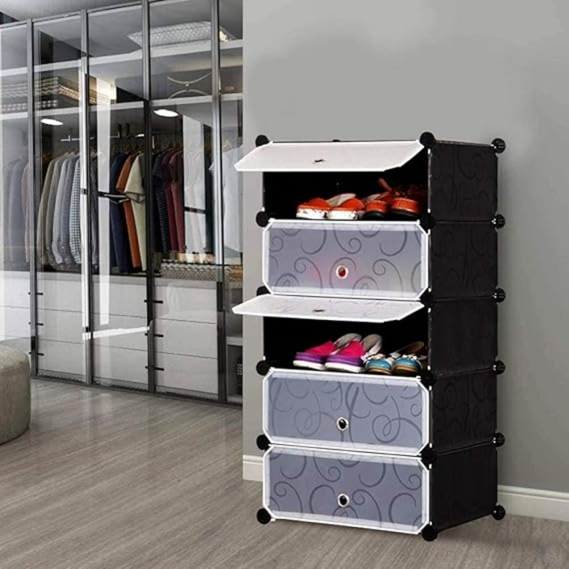 5 Layer DIY Shoe Storage Rack. Dustproof Shoes Cabinet with Doors
