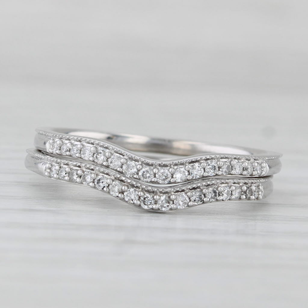 0.20ctw Diamond Wedding Bands Set of 2 Rings 10k White Gold Size 7