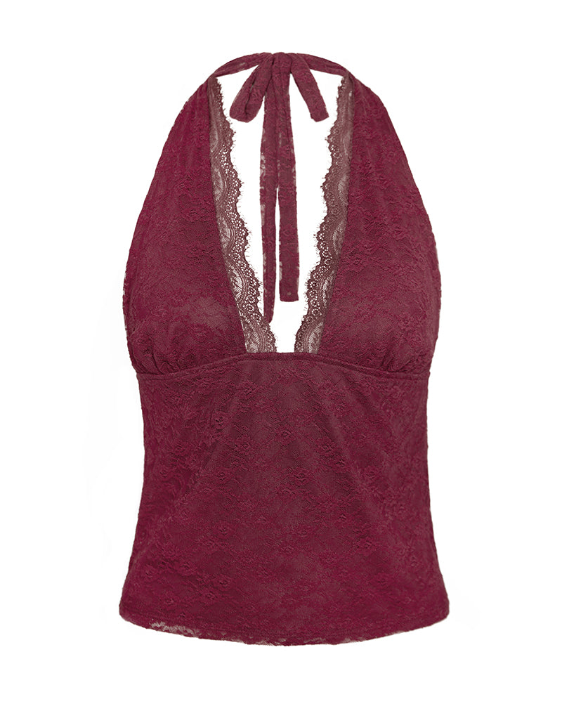 Matua Halter Top in Clover Lace Maroon