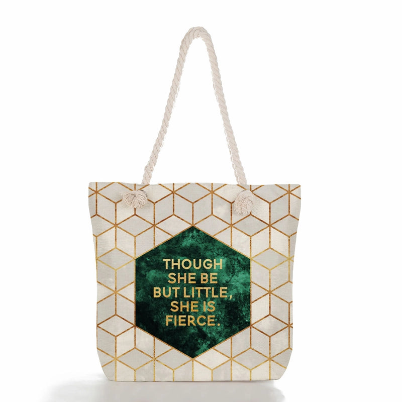 Green Leaf Printed Cotton Rope Bag Large Capacity Shoulder Bag Student Book Tote Bag Printable Logo