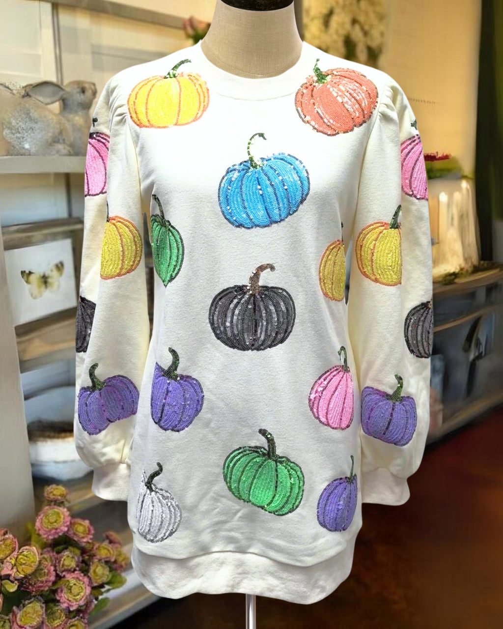 QOS Pumpkin Sequins Sweater Dress