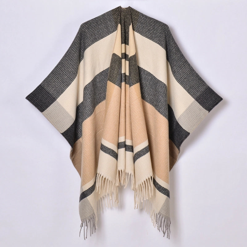 New Tassel Split Shawl Autumn And Winter Women's Simple Plaid Jacquard Scarf Cloak Hot Selling