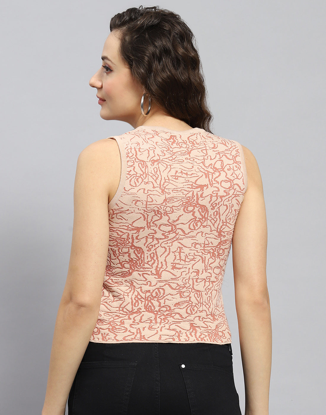 Women Pink Printed Round Neck Sleeveless Top