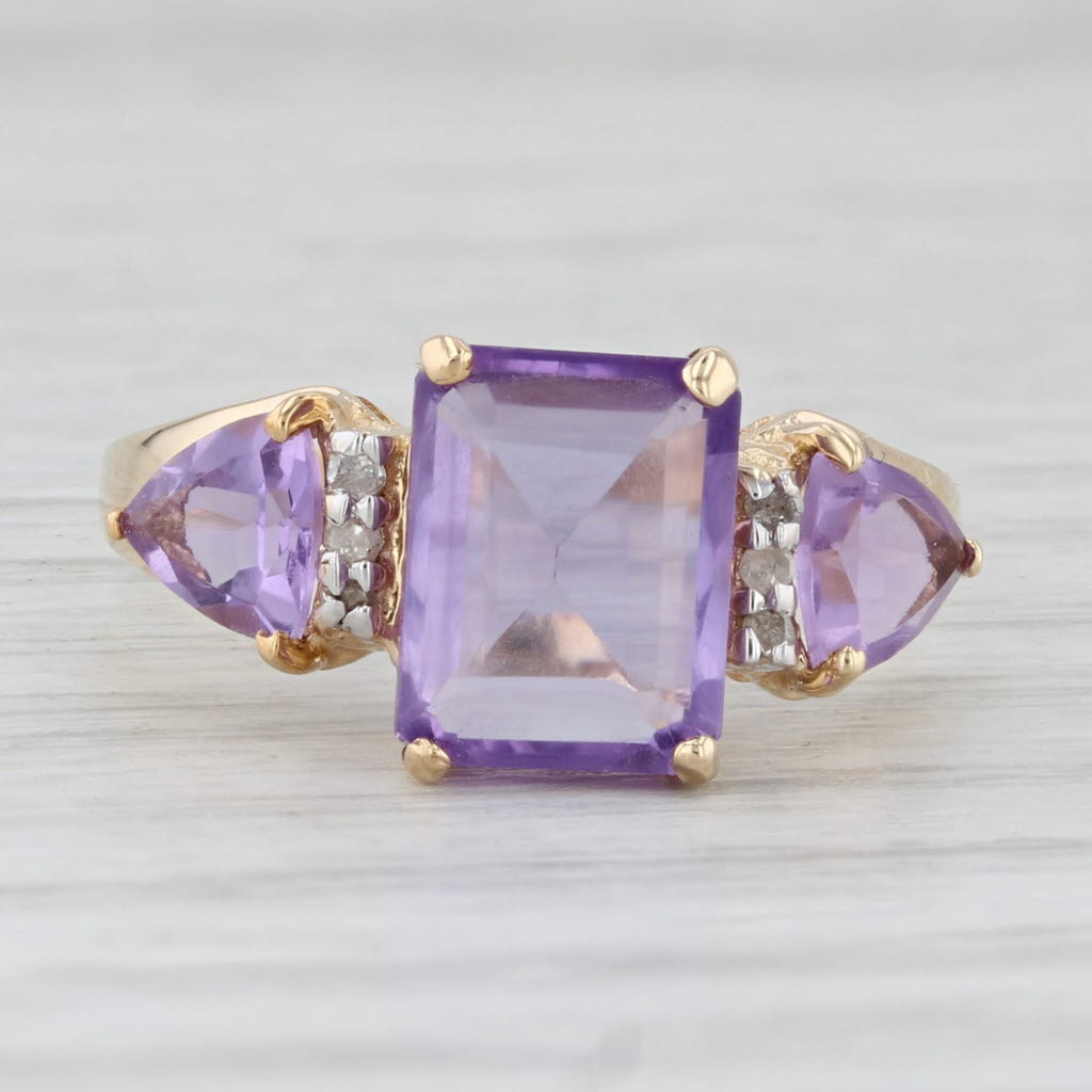 2.53ctw Amethyst 3-Stone Diamond Ring 10k Yellow Gold Size 7.5