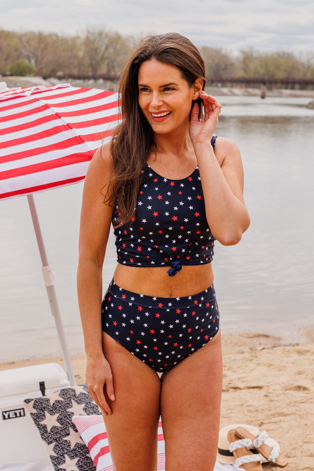 Sandy Shores High-Rise Swim Bottoms- Navy Star Print