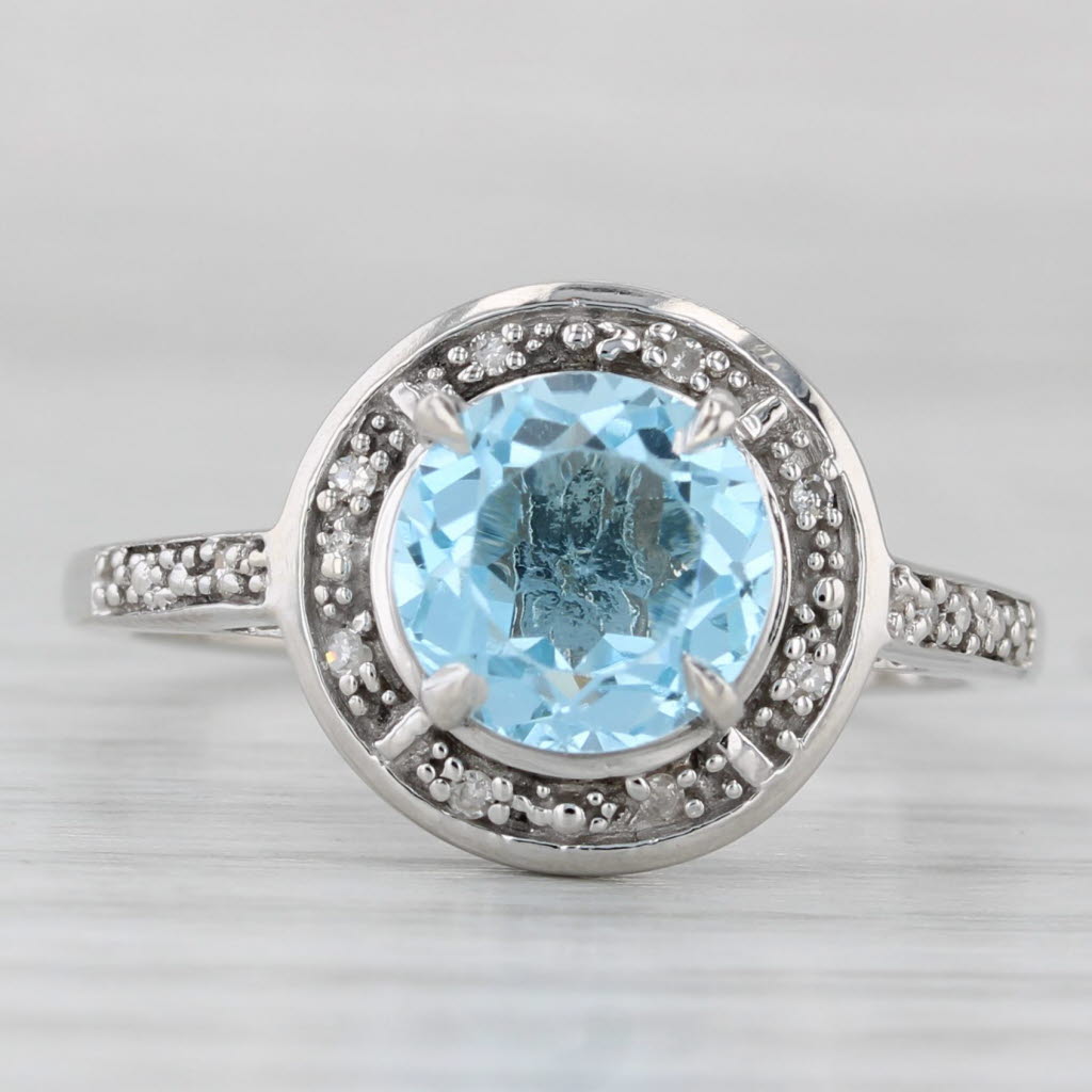 2.33ctw Blue Topaz Diamond Halo Ring 10k White Gold Size 9