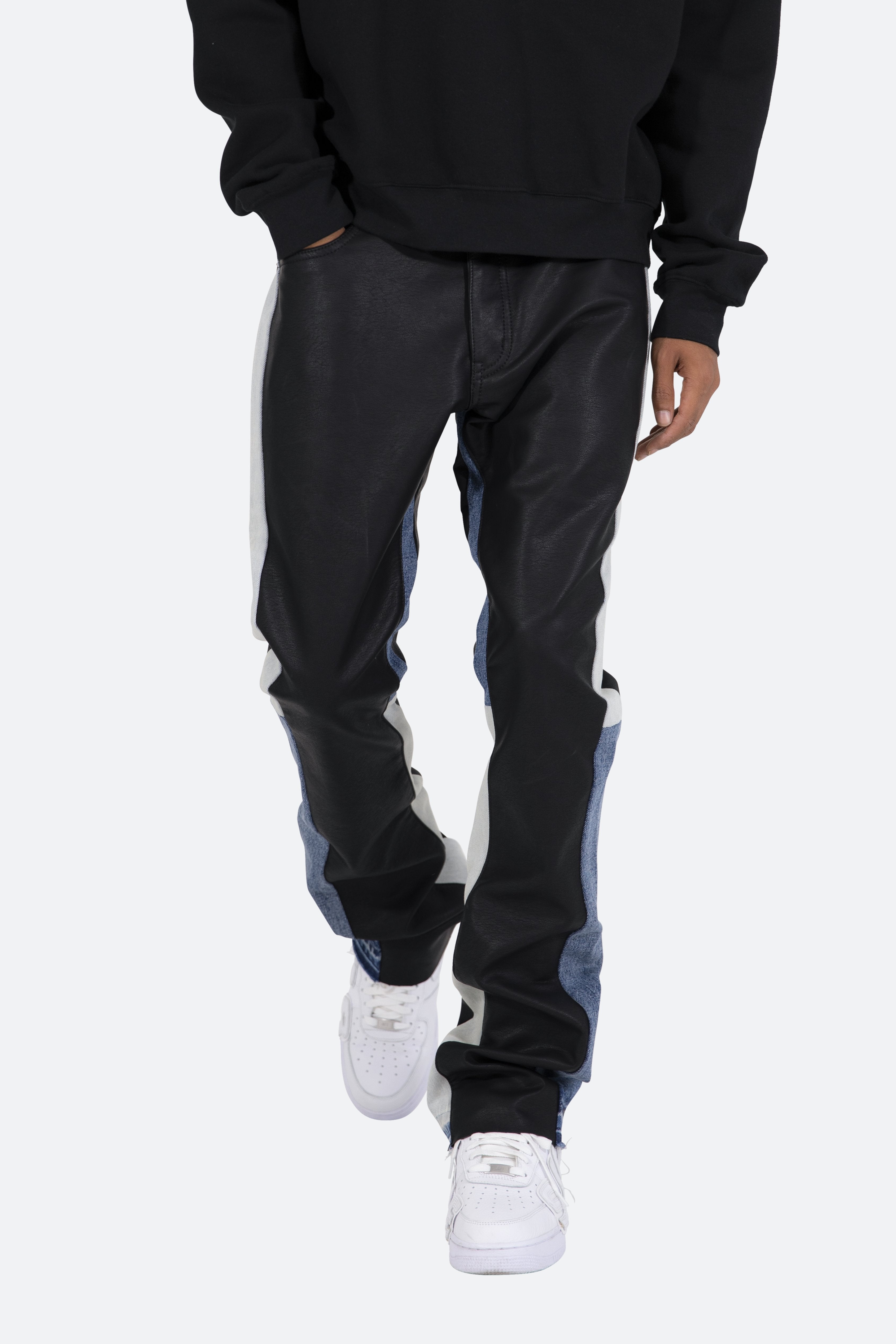 B417 Leather Flare Pants - Black/Blue