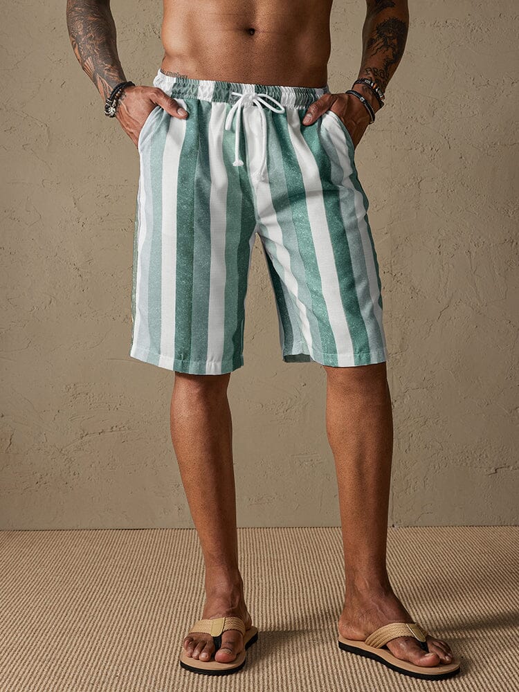 Stripe Drawstring Cotton Linen Beach Shorts