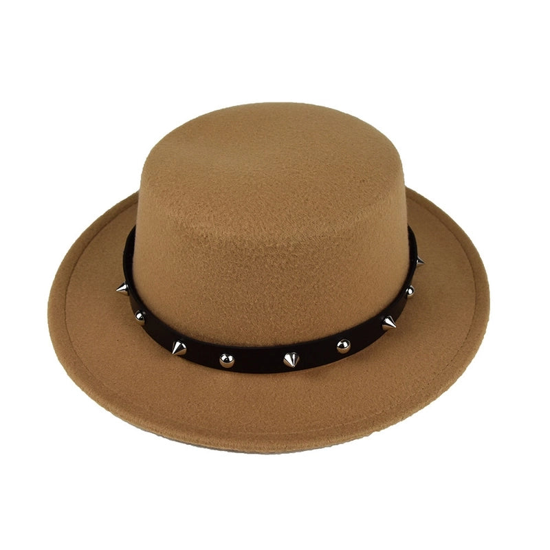 British Style Belt Flat Top Hat Personality Street Performance Woolen Hat Classic Jazz Hat
