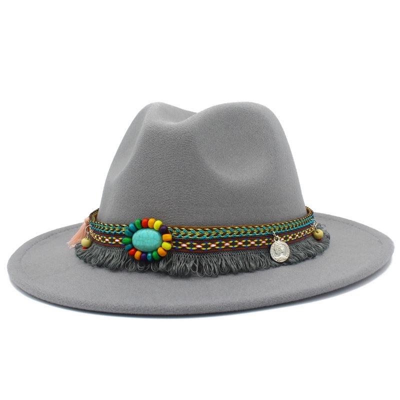 Lightweight New Jazz Hat Men's And Women's Retro Ethnic Style Top Hat Woolen Gentleman Hat Felt Hat
