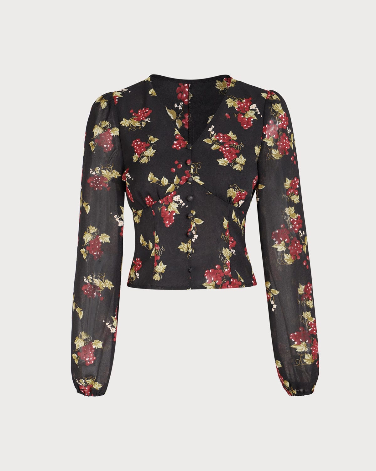 The V Neck See-through Sleeve Floral Blouse