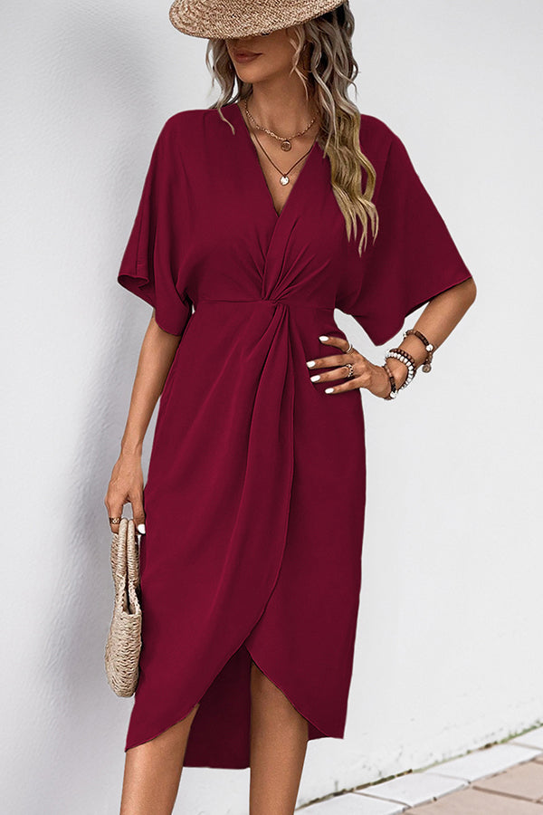 Fashion V Neck Solid Irregular Hem Dress