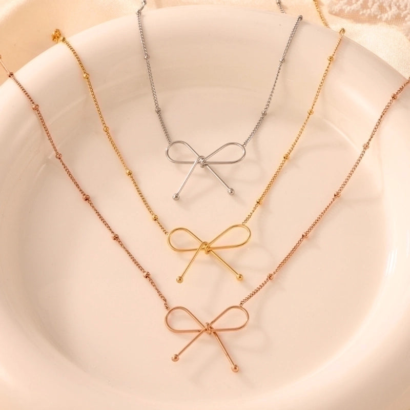 Casual Minimalist Commute Bow Knot 304 Stainless Steel 18K Gold Plated Plating Bracelets Necklace