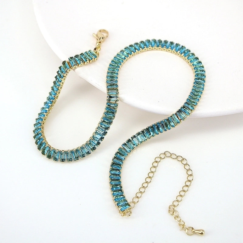 New White Color Zircon Crystal Inlaid Copper Necklace Jewelry Adjustable