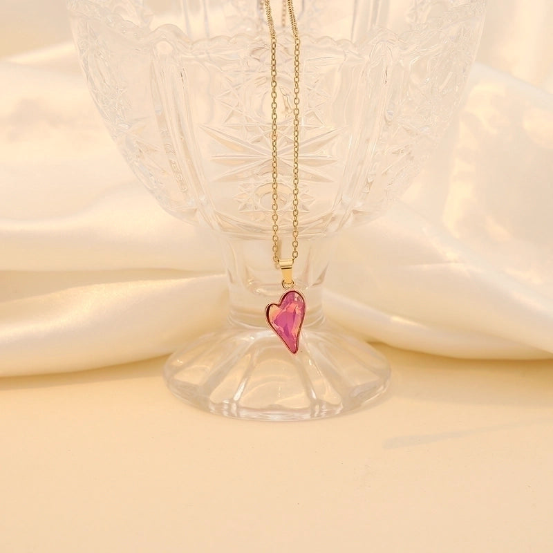 Minimalist Heart Shape 304 Stainless Steel Glass 18K Gold Plated Plating Inlay Pendant Necklace