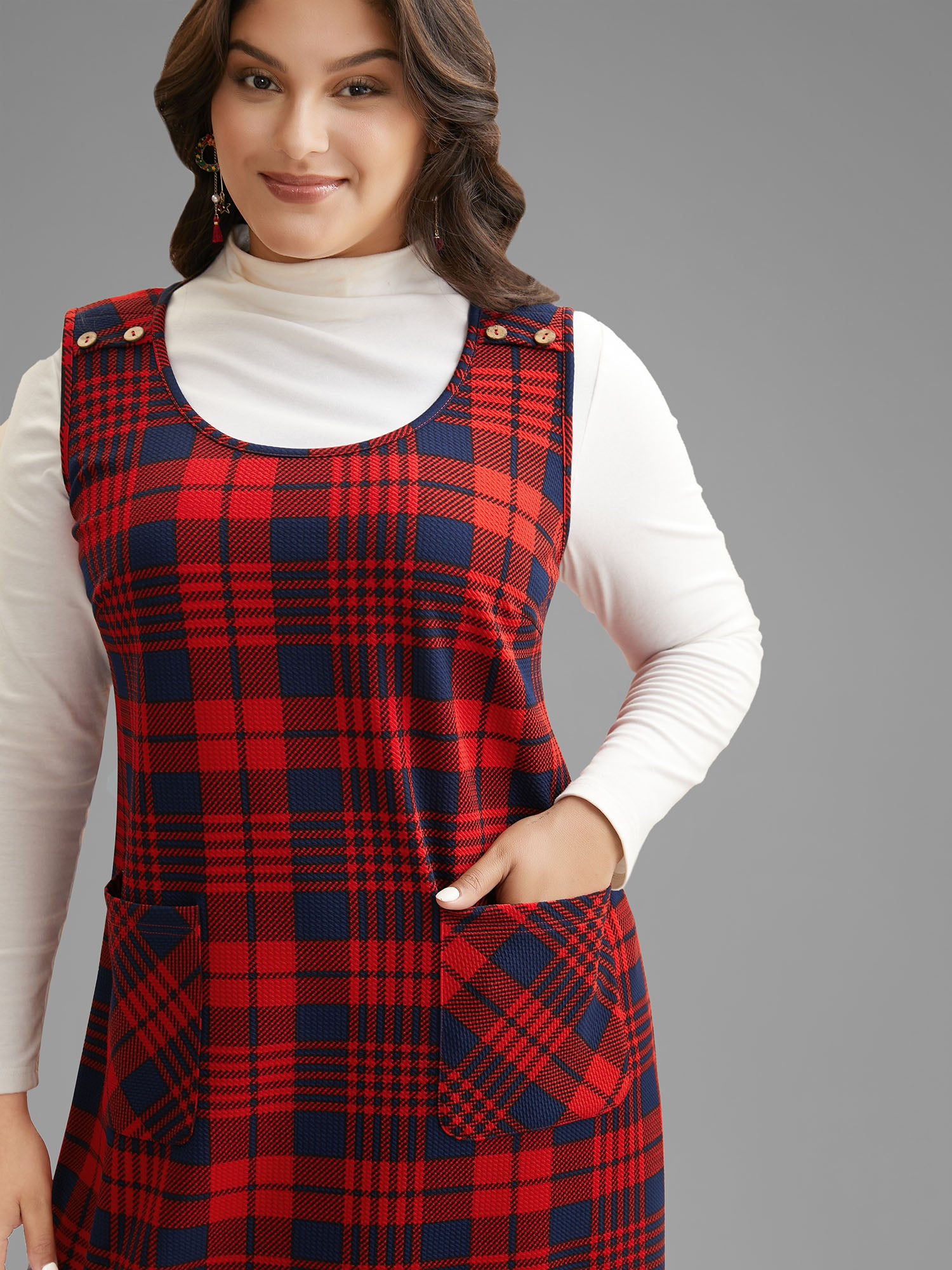 Holiday Plaid Sleeveless Stretch Midi Dress