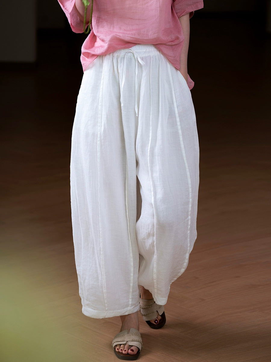 Women Summer Pure Color 100%Ramie Bloomers
