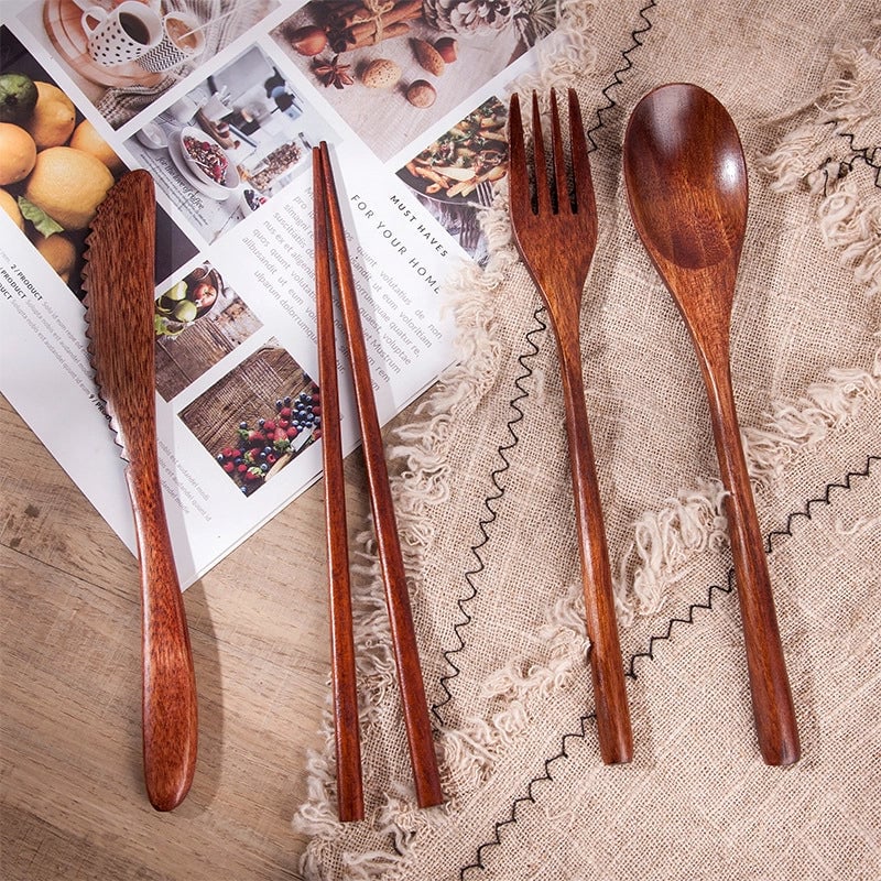 Tableware Set Phoebe Chopsticks Knife. Fork And Spoon Four-piece Set Wooden Simple Chopsticks And Spoon Set