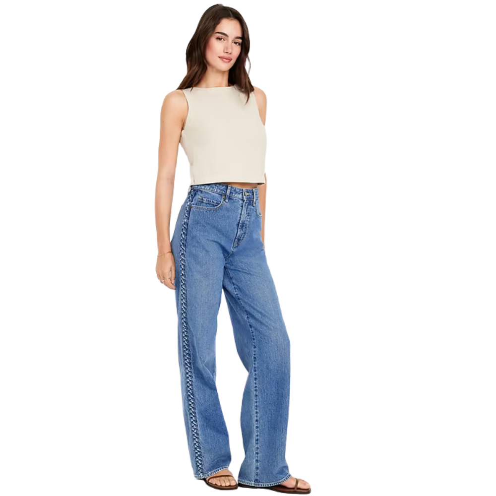 High Rise Straight Cut Wide Leg Jeans