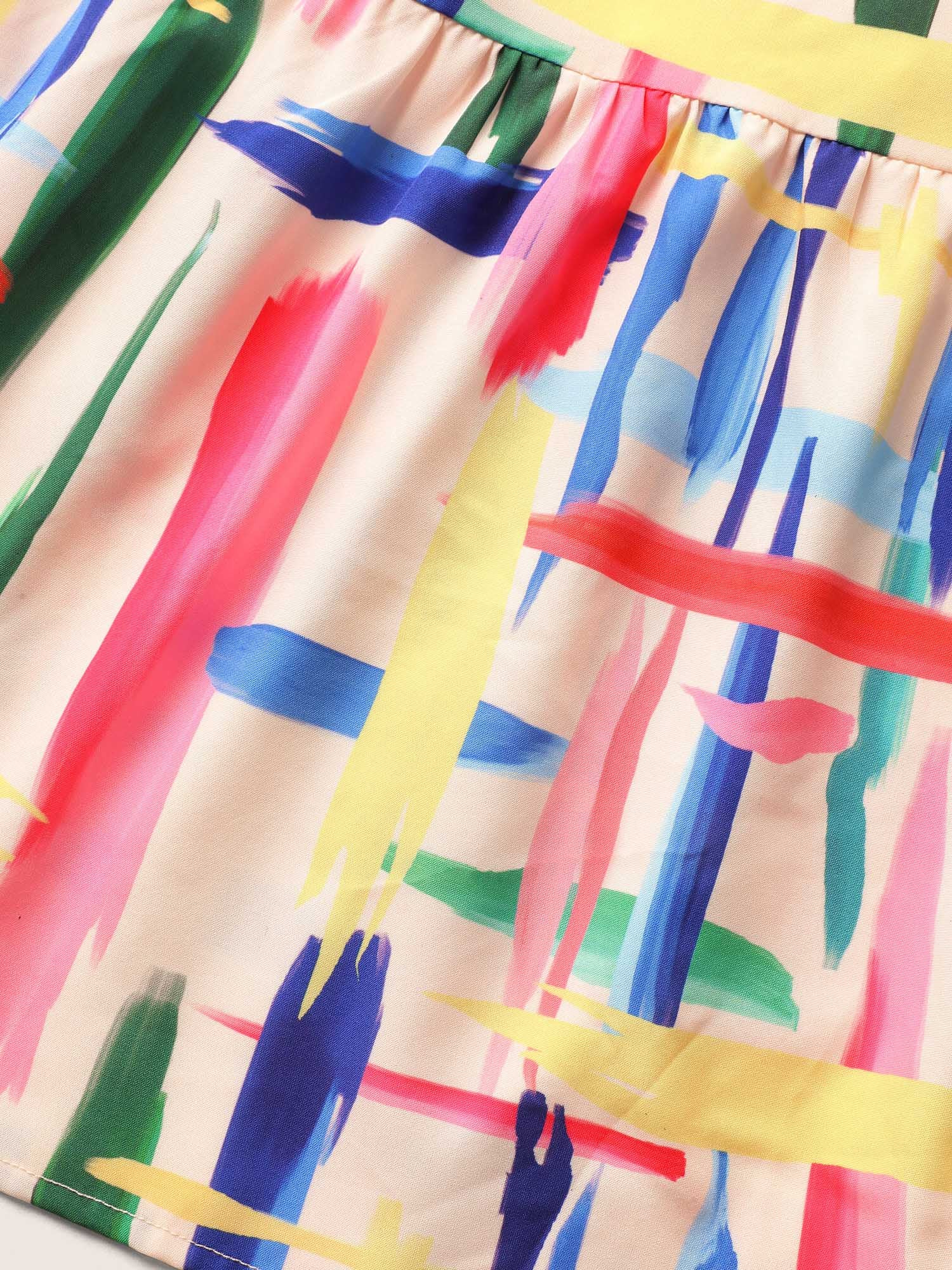Colored Brush Print Belted Midi Cami Dress