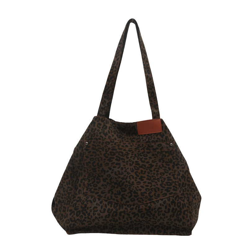 Women's Canvas Leopard Classic Style Sewing Thread Bucket Open Tote Bag