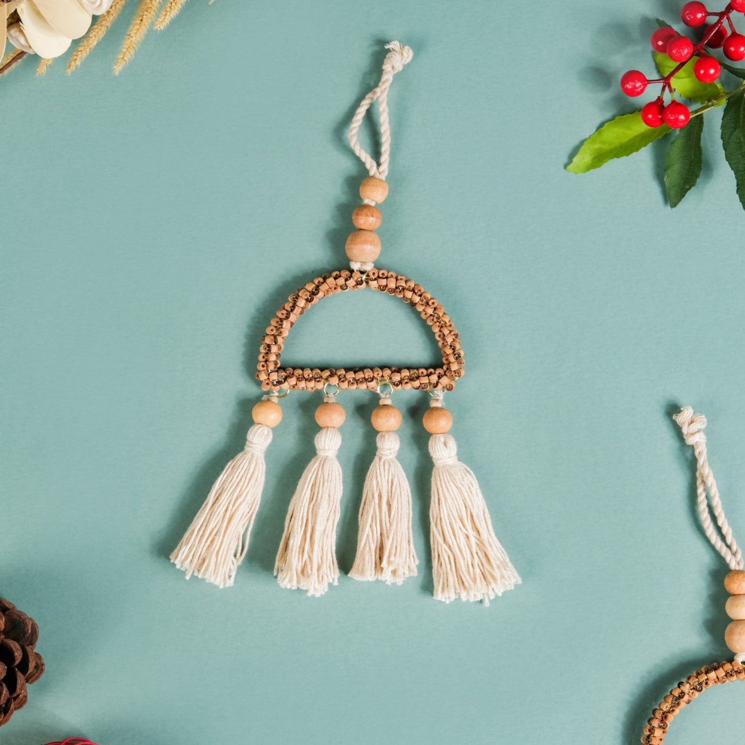 Wooden Beads Sustainable Hanging Ornament Set of 2
