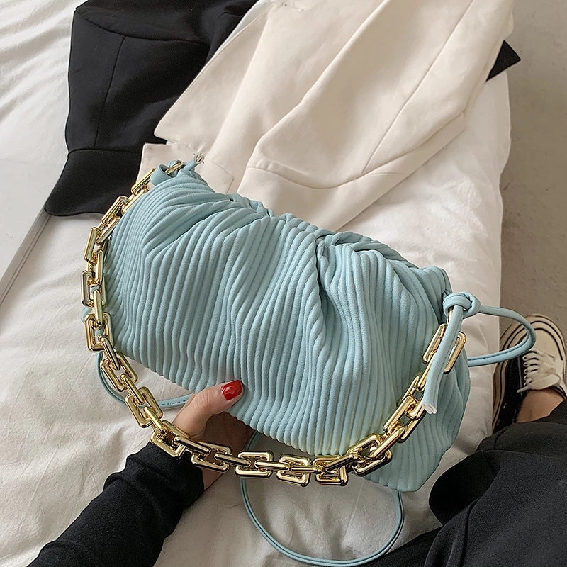 Casual Solid Color Folds Single Shoulder Cross-body Thick Chain Handbags