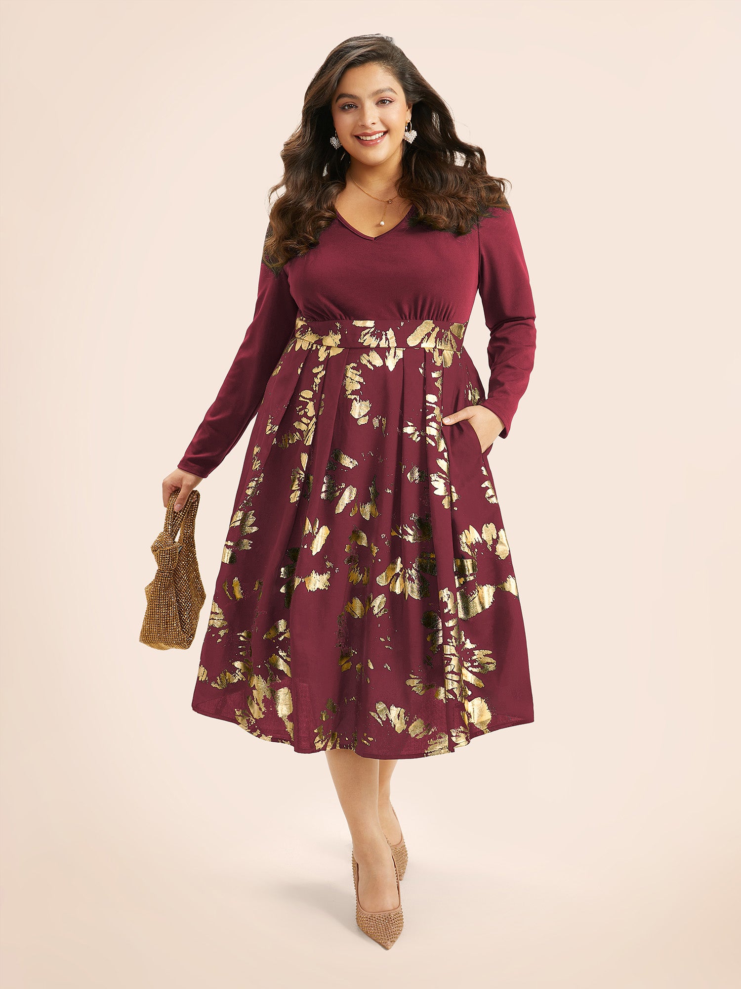 Brush Glitter Pocket Patchwork Dress