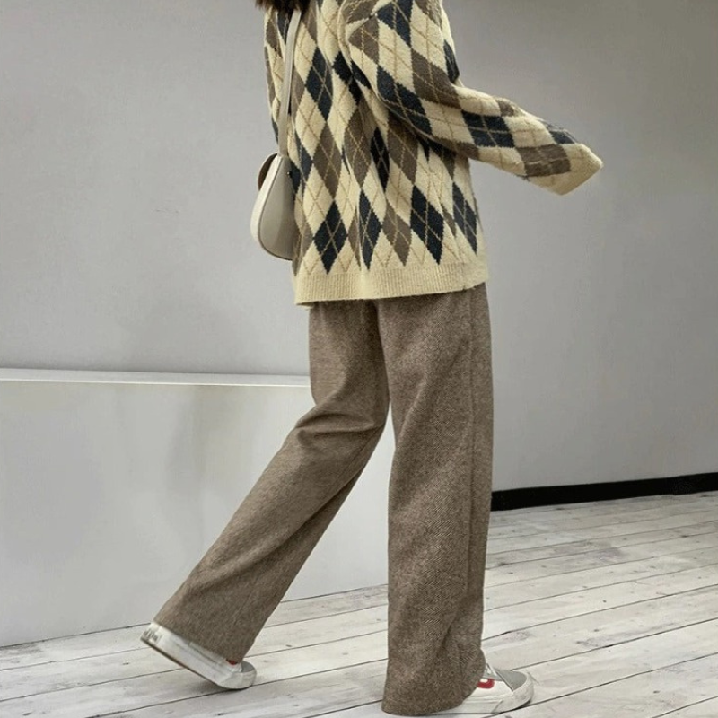 Knitted Straight Leg High Waist Loose Wide Woolen Pants