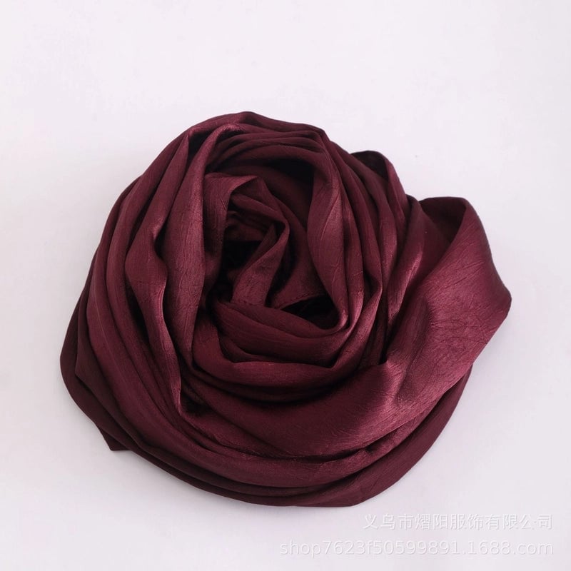 Spring And Summer New Bark Wrinkle Satin Scarf High-end Satin Wrinkle Long Scarf Ethnic Scarf Silk Scarf Shawl