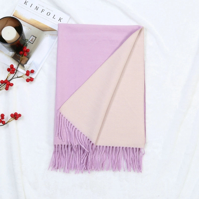 Autumn And Winter New Thickened Cashmere Double-Sided Scarf Women's Popular Versatile Color Matching Shawl Scarf