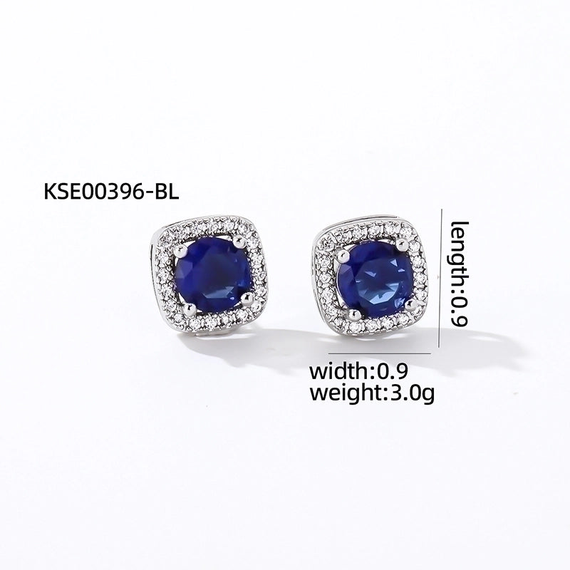1 Pair Casual Minimalist Square Inlay Copper Zircon Silver Plated Ear Studs