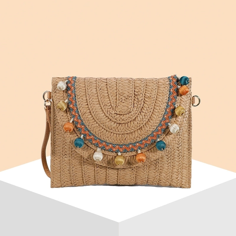 Orange Green Beige Straw Geometric Square Evening Bags
