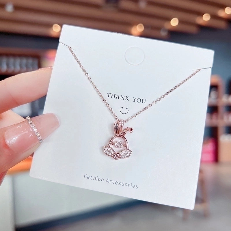 Fashion Heart Shape Smiley Face Butterfly Titanium Steel Inlay Rhinestones Necklace