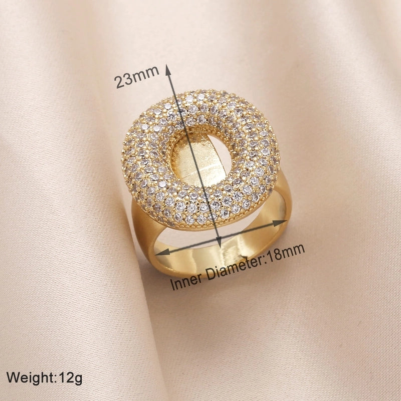 Copper 18K Gold Plated Modern Style Minimalist Plating Inlay Letter Zircon Open Rings
