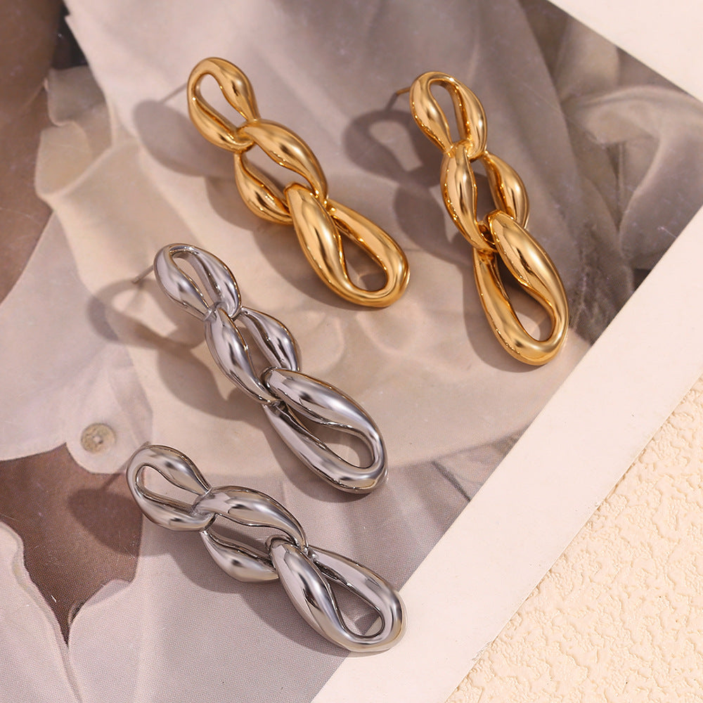 Minimalist Irregular Chain Geometric Stainless Steel 18K Gold Plated Stud Earrings