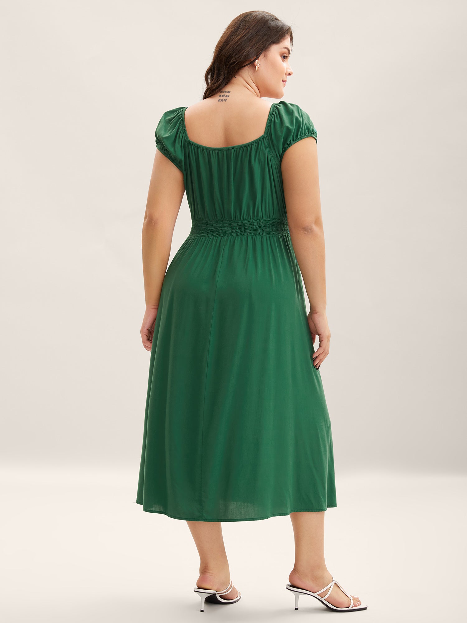 Rayon Keyhole Pockets Solid Milkmaid Dress