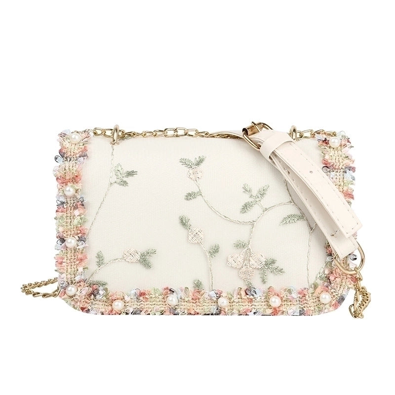 Women's Medium Pu Leather Flower Streetwear Lace Square Flip Cover Crossbody Bag
