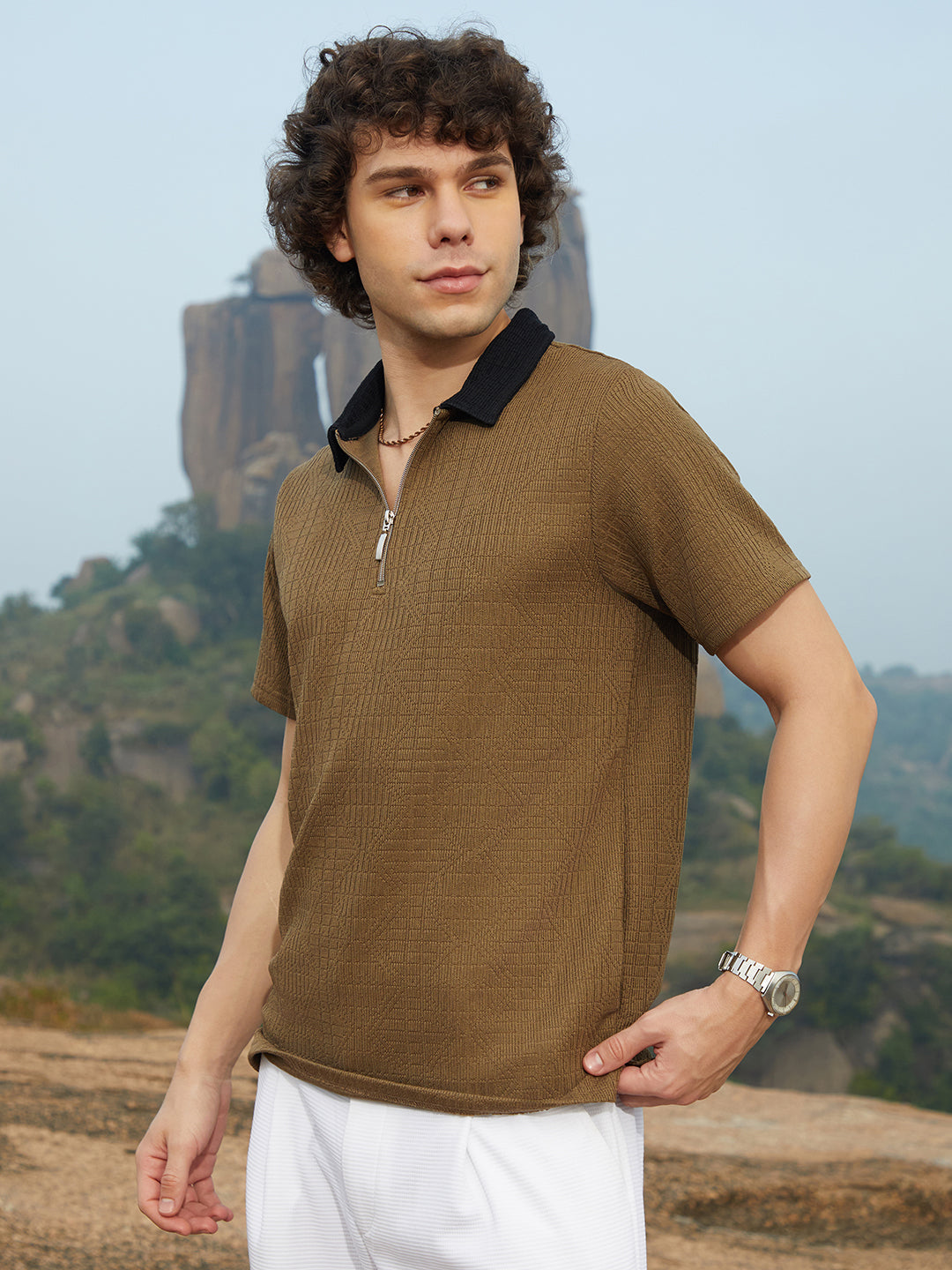 Oblique-Block Polo T-Shirt