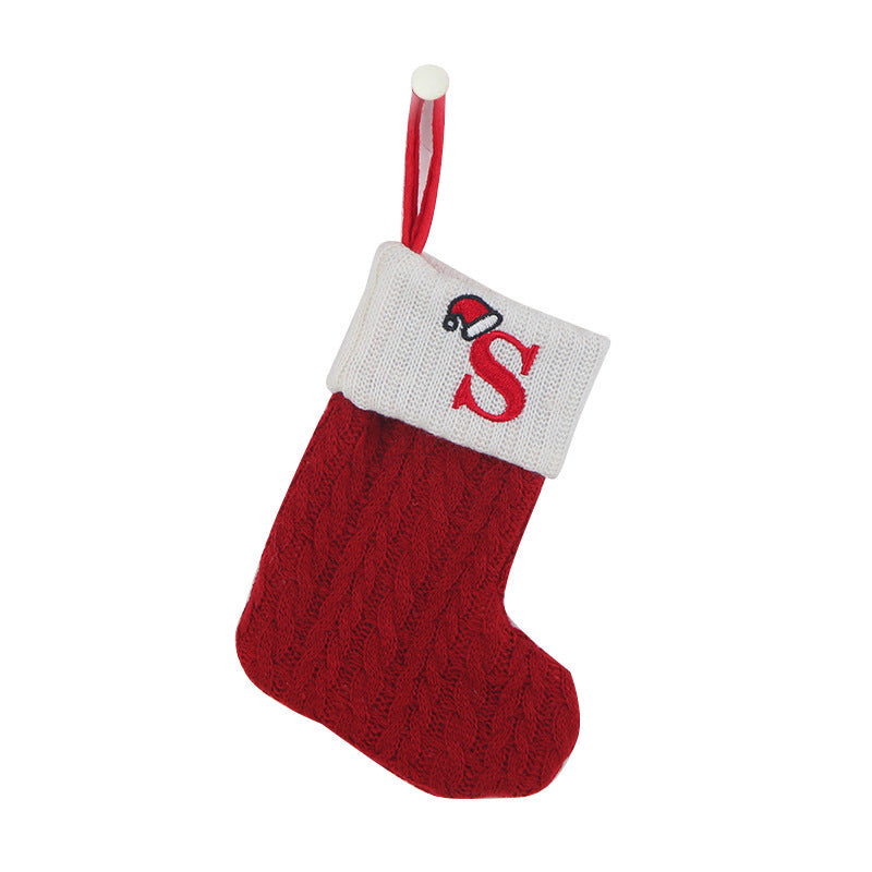 Cozy Knit Socks, Embroidered Candy Gift Bag, Letter Christmas Stocking