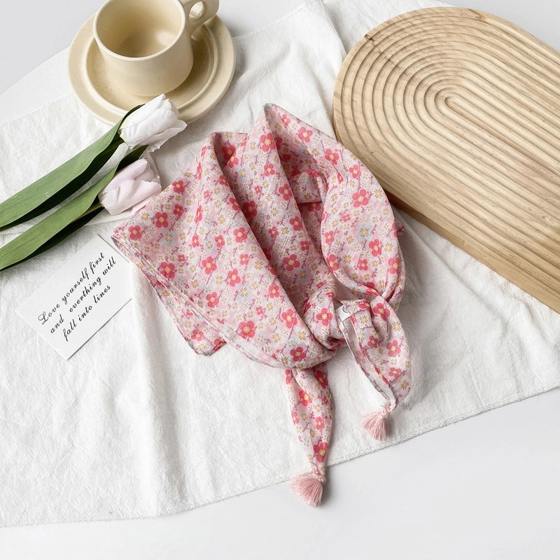 Women's Casual Minimalist Flower Cotton Printing Silk Scarf Kerchief