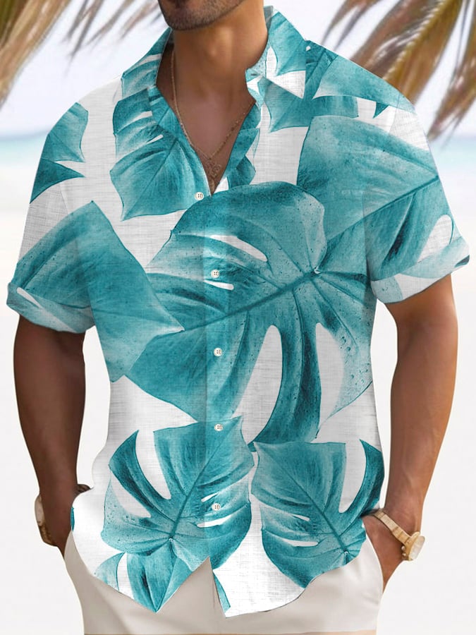 Men's Hawaiian Palm Tree Print Fashion Short Sleeve Shirt