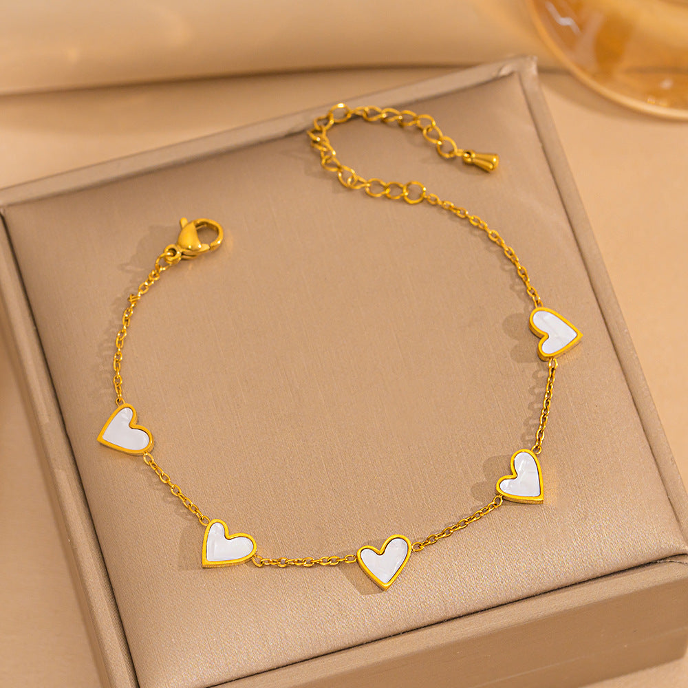 Hot Sale Fashion Simple Versatile Stainless Steel Plated 18K White Shell Heart Gold Bracelet
