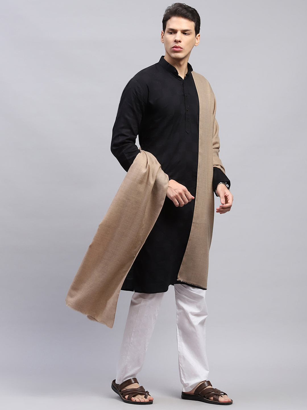 Men Beige Solid Lohi Shawl