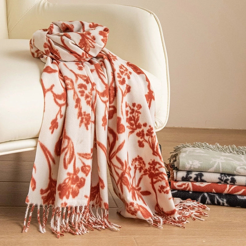 Women's Sweet Flower Polyester Tassel Scarf
